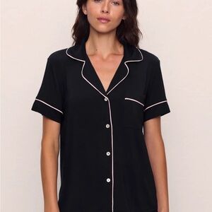 Eberjey Gisele Black Tencel Pajama Short Set with white Piping Large